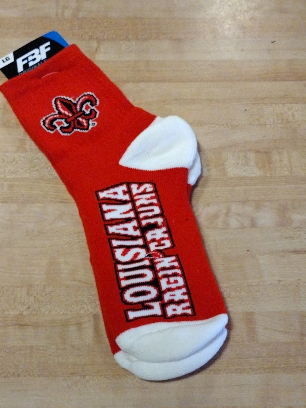 FBF For Bare Feet Louisiana Ragin Cajuns NCAA Crew Socks Red White Size LG